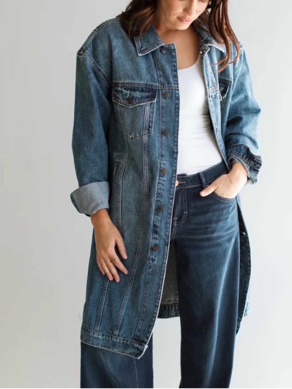 NEW CARLY JEAN LOS ANGELES CJLA Haidyn Denim Long Jacket Medium Wash 3X